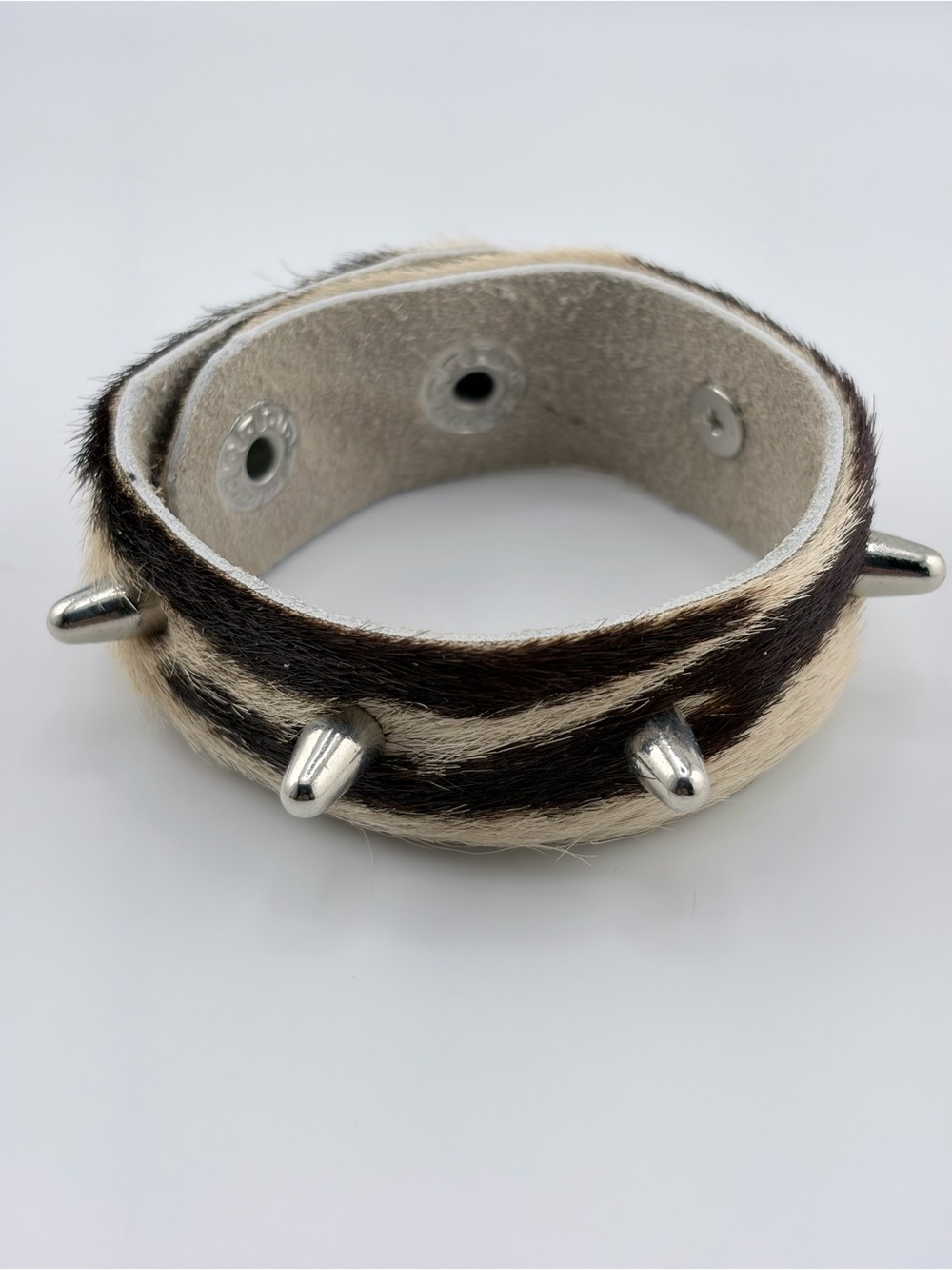 Hair-On Leather Spike Bracelet - Black & Cream Women’s Accessory